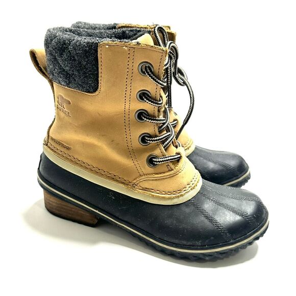 Sorel Slimpack Lace II Duck Boots Womens Sz 6.5 NL2348-286 Elk Black Winter FLAW - Picture 1 of 11